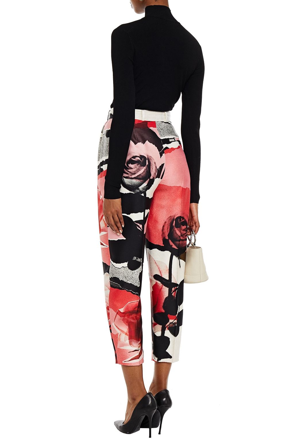 MCQUEEN Cropped printed wool and silk-blend twill tapered pants
