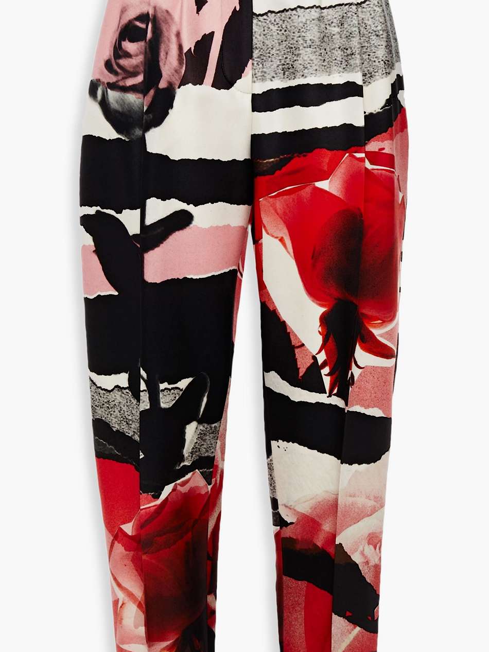 cropped printed wool and silk-blend twill tapered pants