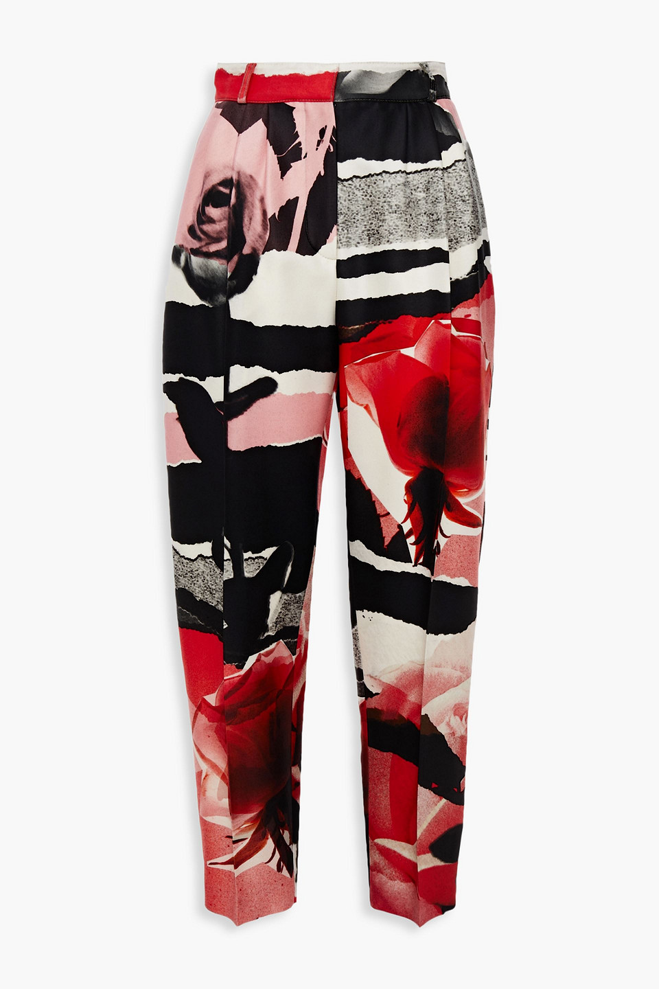 Alexander Mcqueen Cropped Printed Wool And Silk-blend Twill Tapered Pants In Black