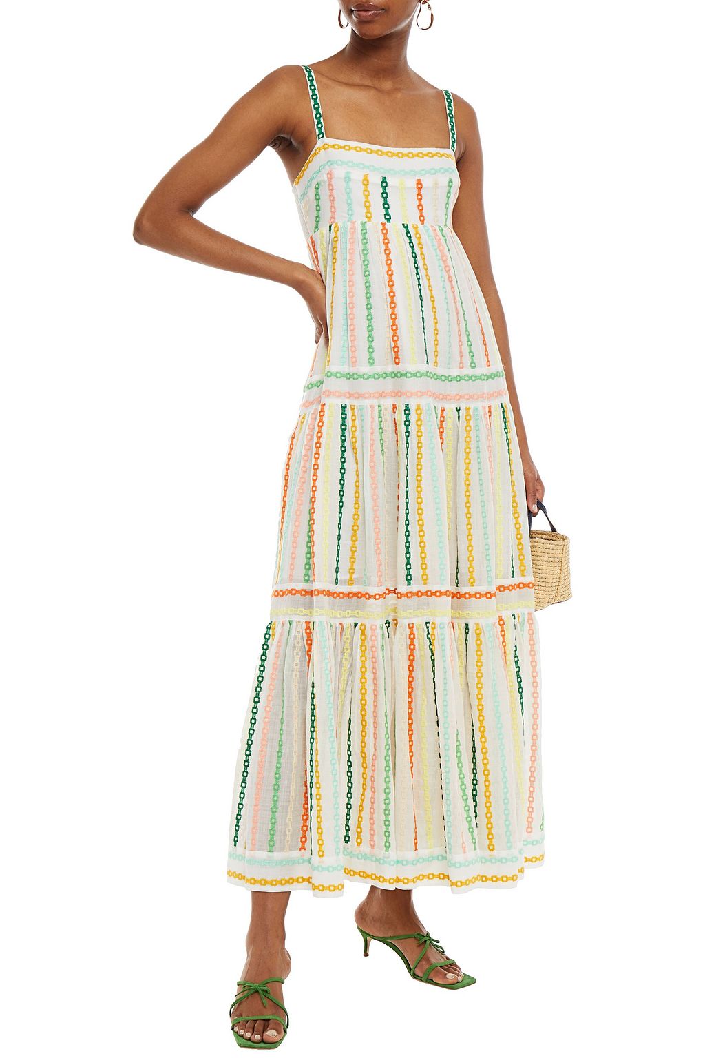 ZIMMERMANN Tiered embroidered gauze midi dress