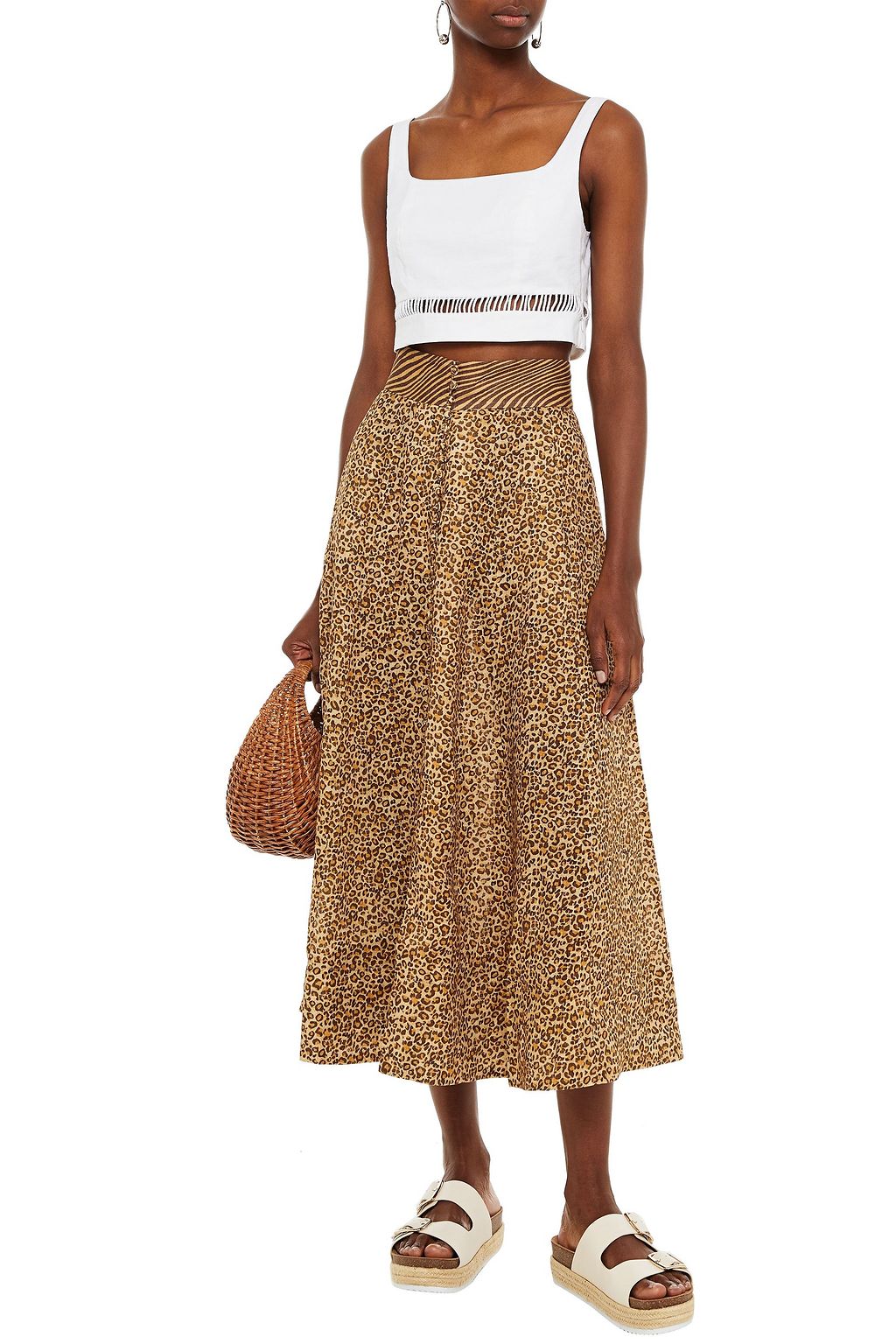 ZIMMERMANN Empire leopard-print linen midi skirt