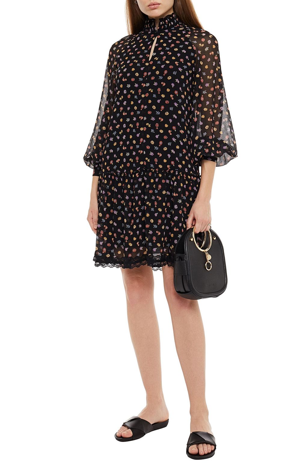 SEE BY CHLOÉ Lace-trimmed floral-print georgette dress