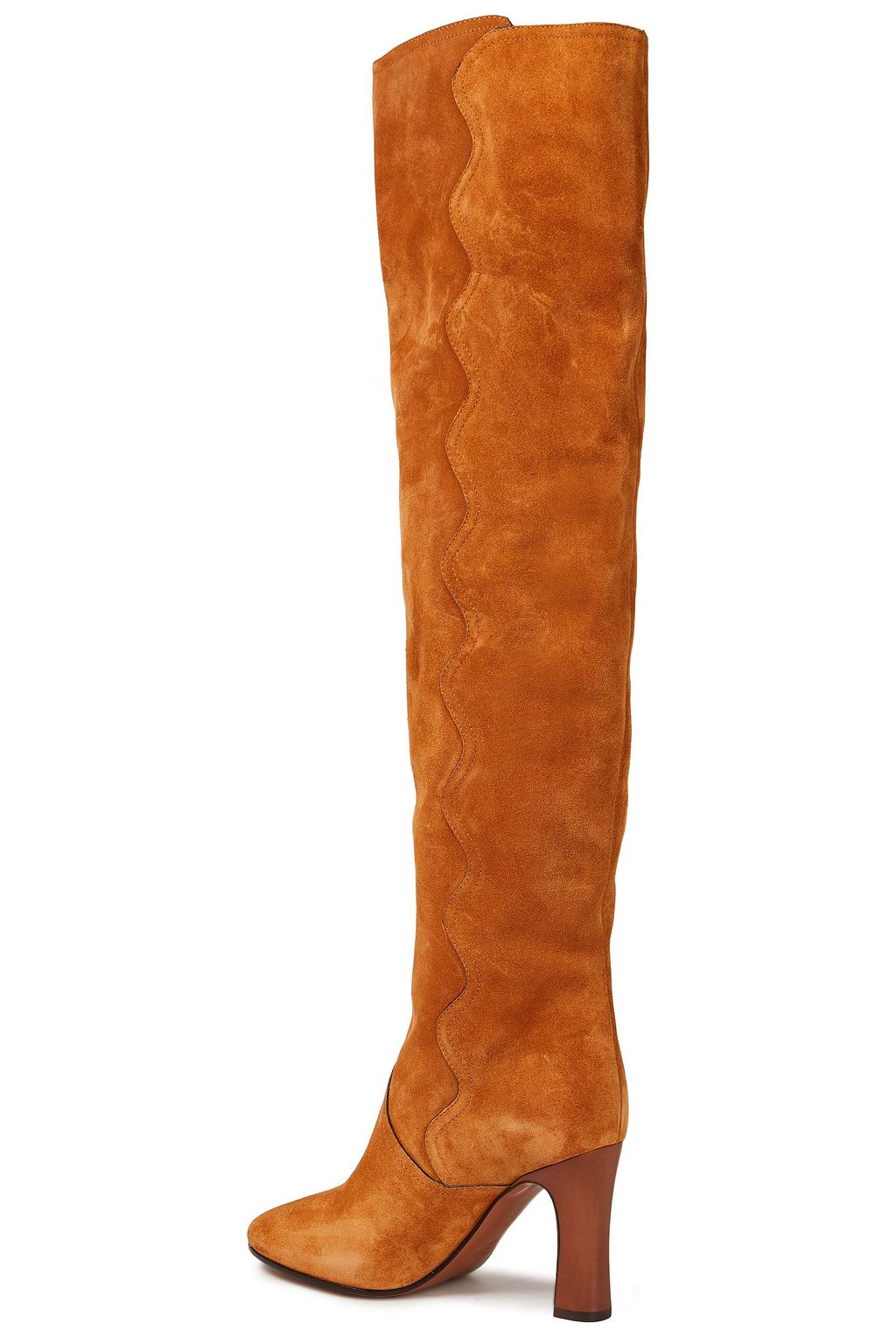 CHLOÉ Scalloped studded suede over-the-knee boots