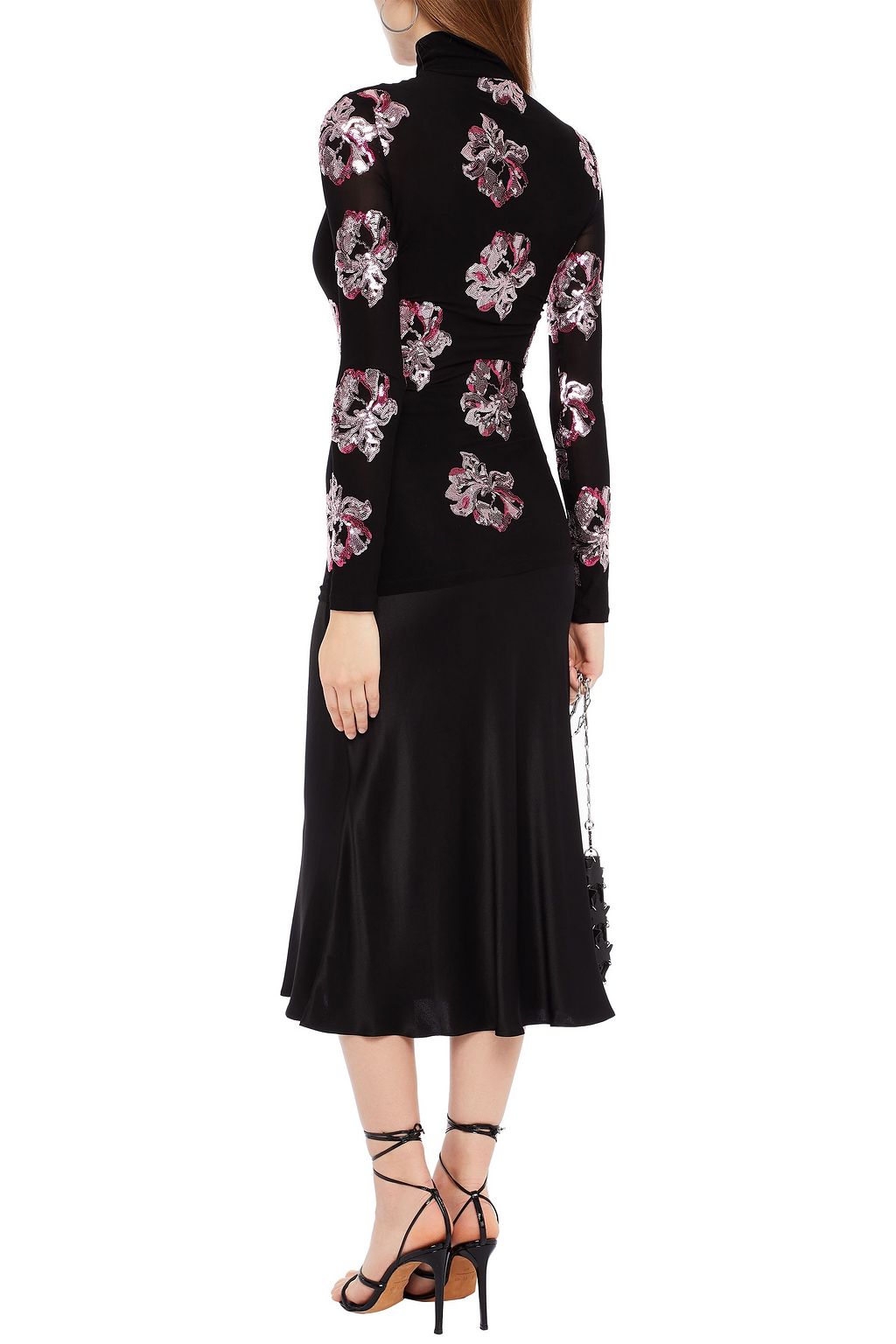 RABANNE Sequin-embellished stretch-cupro turtleneck top