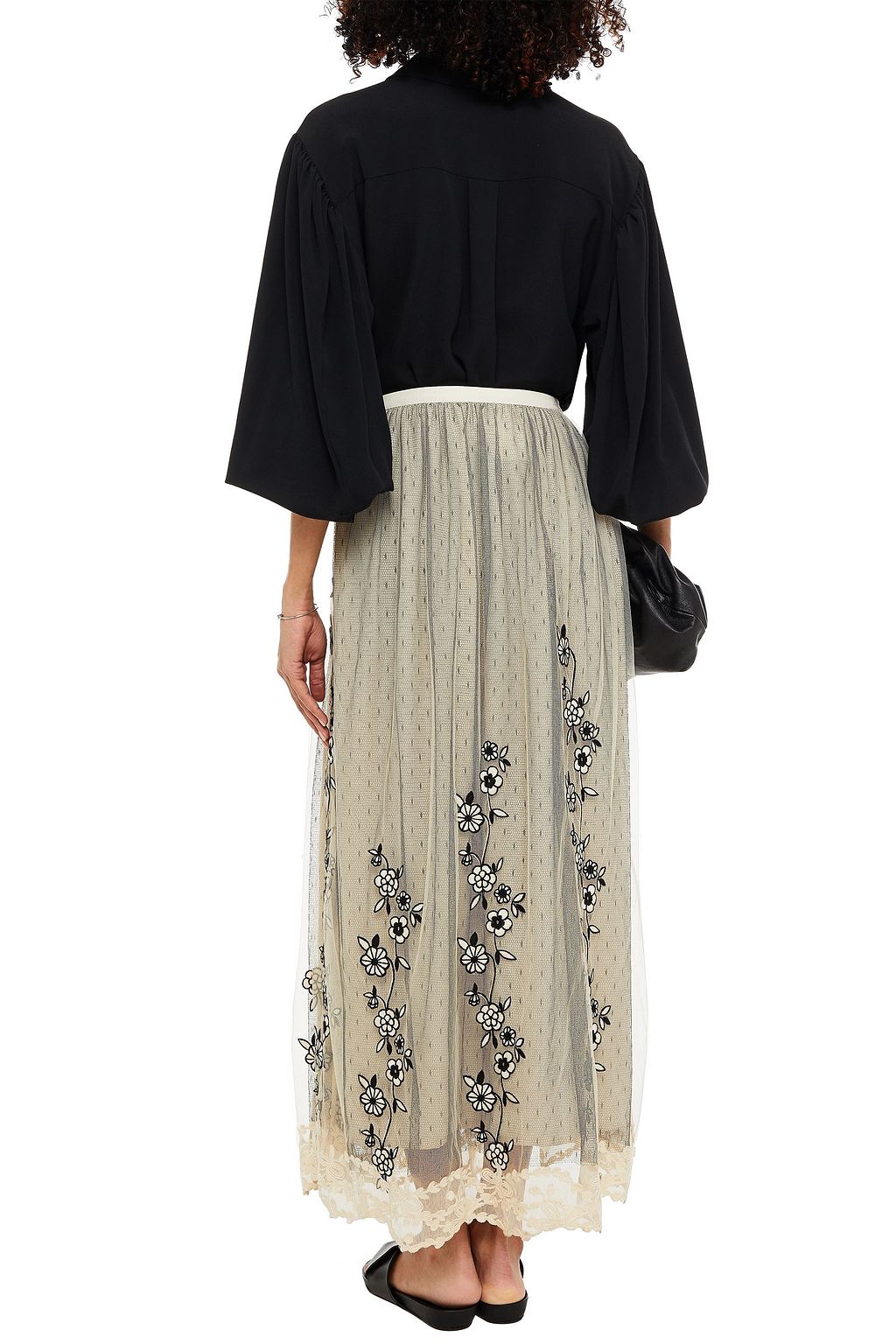 REDVALENTINO Layered point d'esprit and embroidered tulle maxi skirt