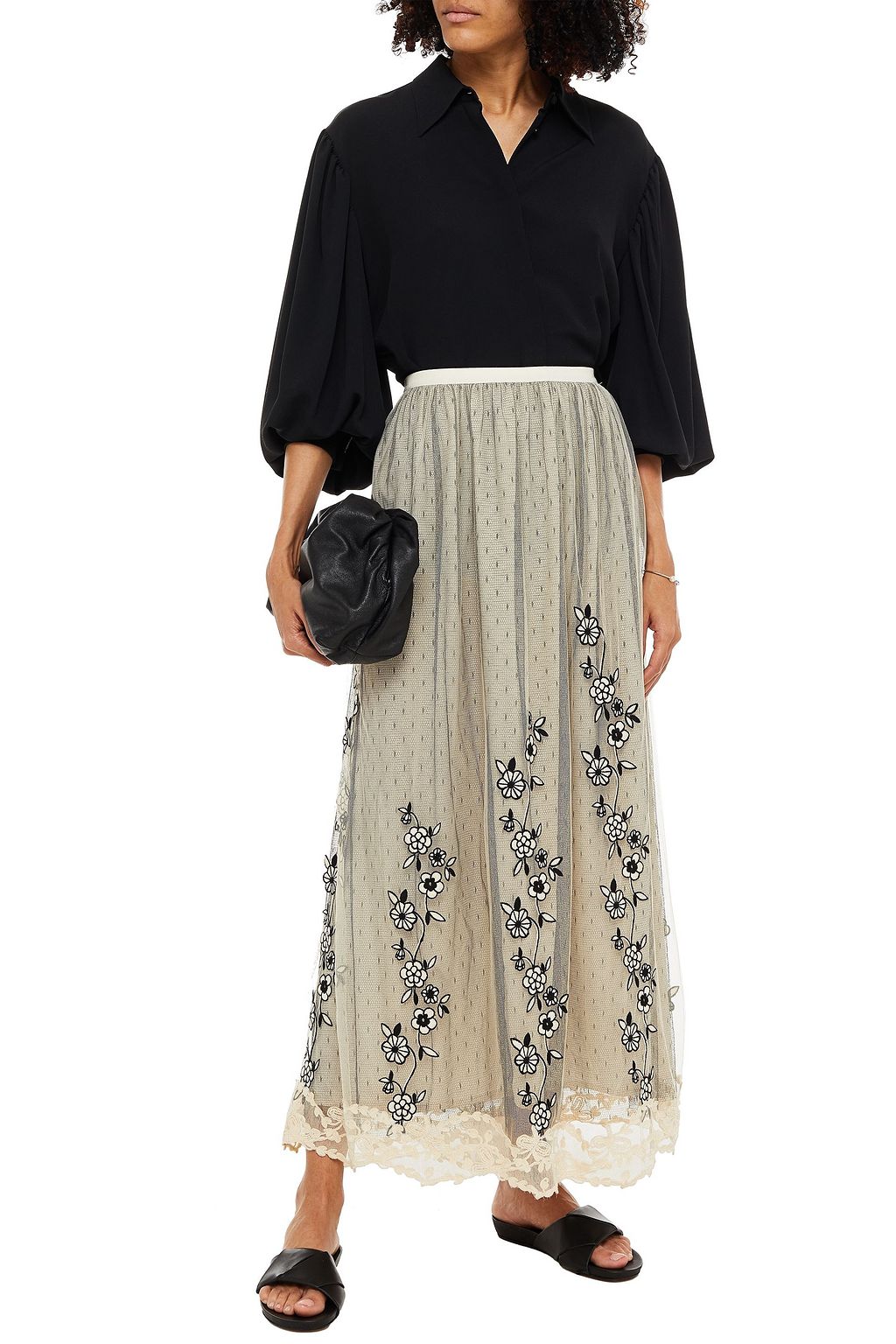 REDVALENTINO Layered point d'esprit and embroidered tulle maxi skirt