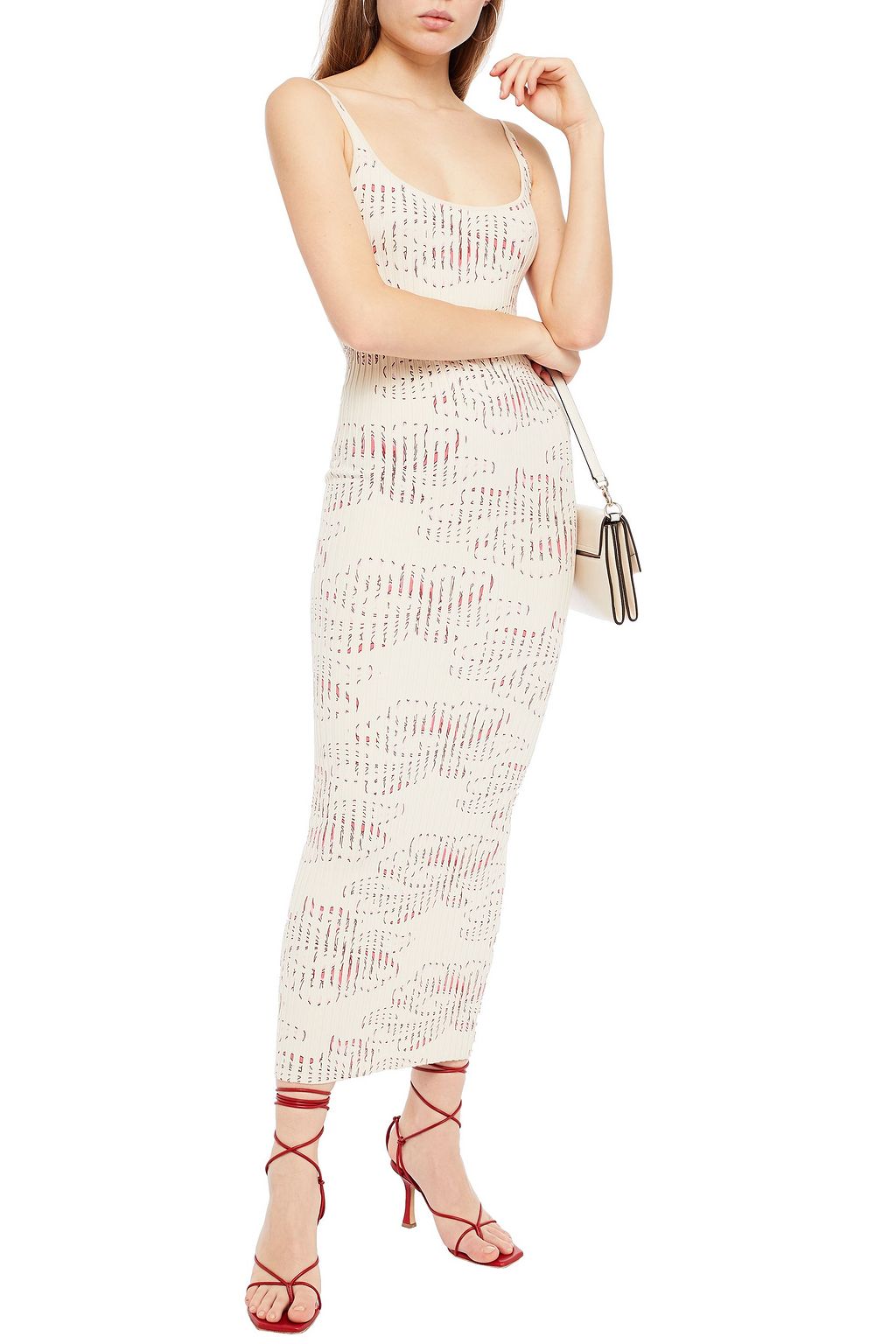RABANNE Floral-print ribbed cotton-blend midi dress