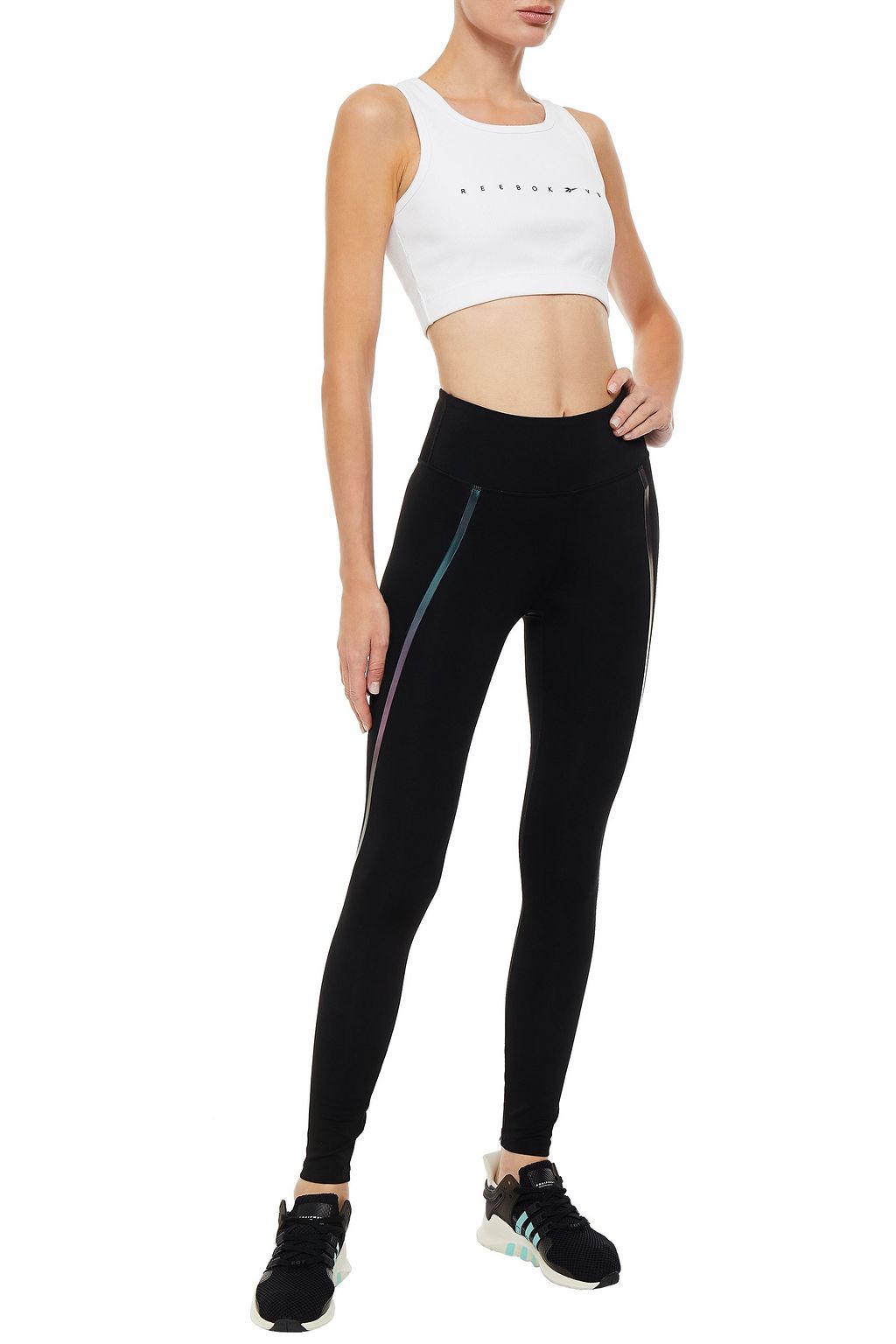 REEBOK X VICTORIA BECKHAM Cropped ribbed printed stretch-cotton jersey tank