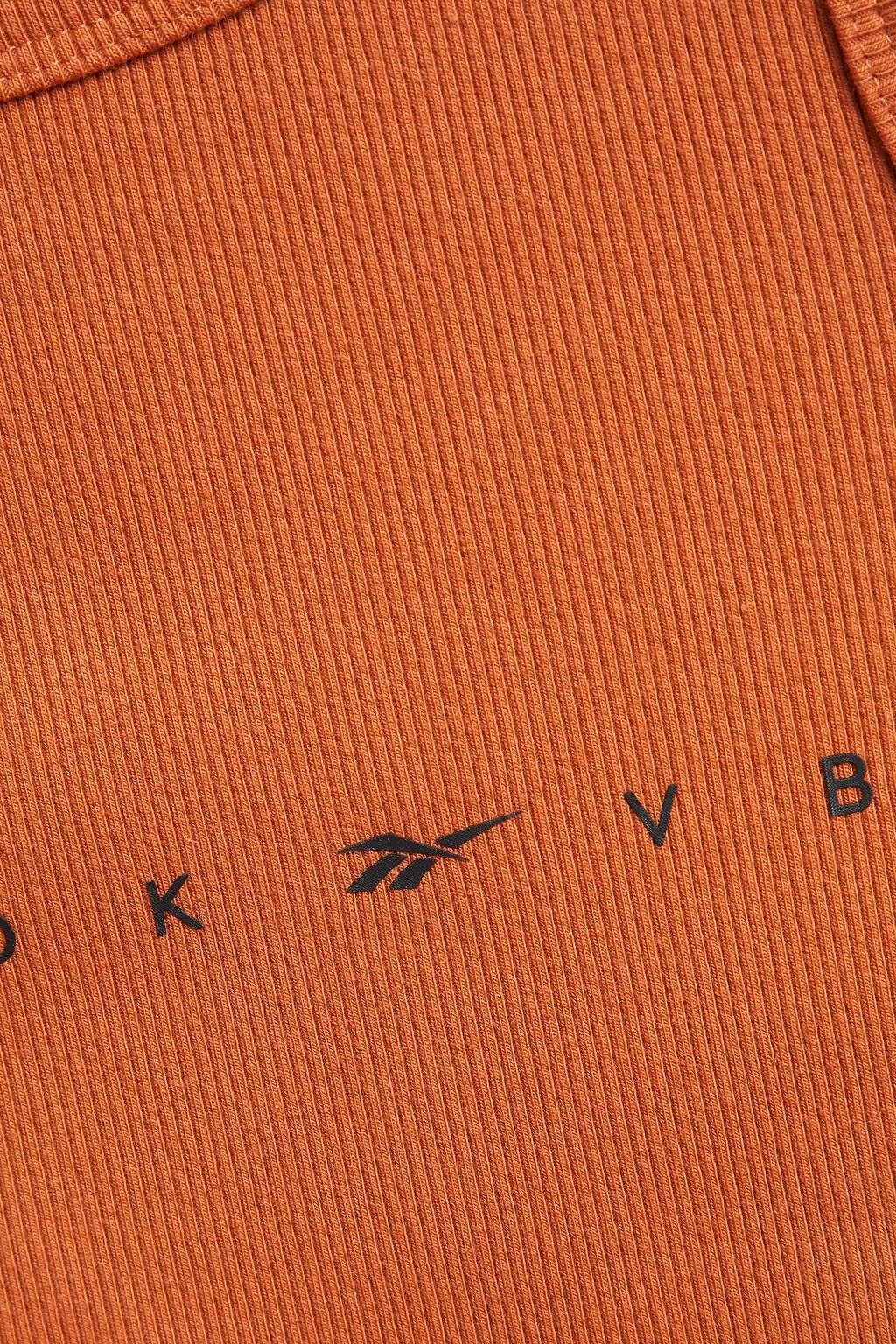REEBOK X VICTORIA BECKHAM Cropped printed ribbed stretch-cotton jersey tank