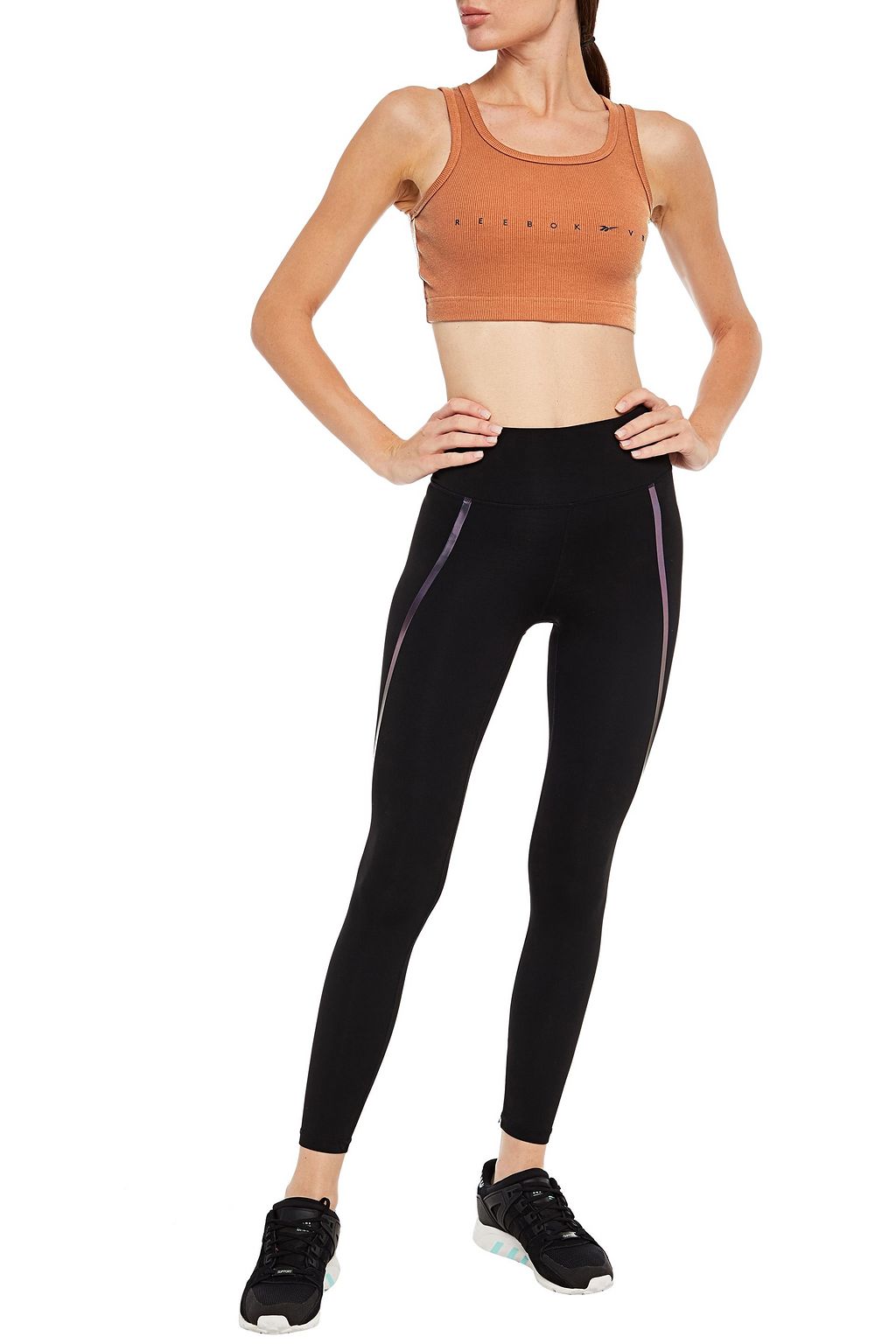 REEBOK X VICTORIA BECKHAM Cropped printed ribbed stretch-cotton jersey tank