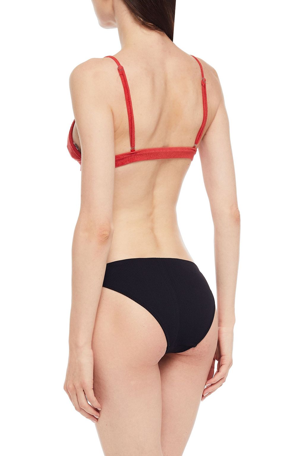GANNI Knotted cotton-blend terry bikini top