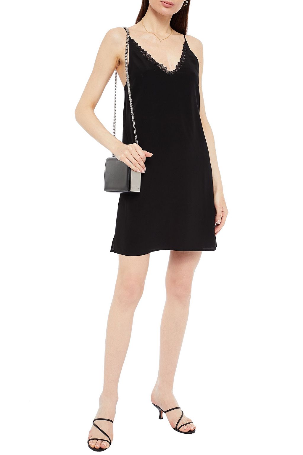 GINIA Lace-trimmed silk crepe de chine mini slip dress