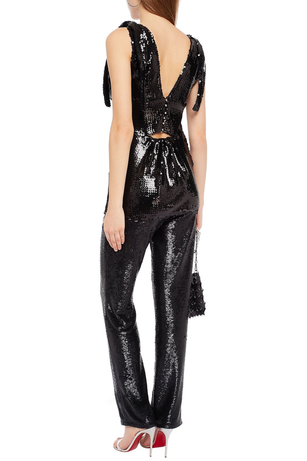 RABANNE Knotted sequined jersey top