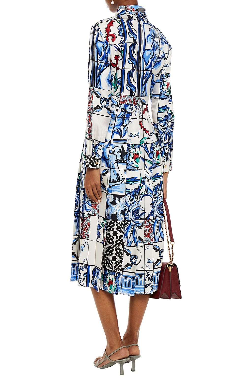 TORY BURCH Pleated printed silk-twill midi shirt dress