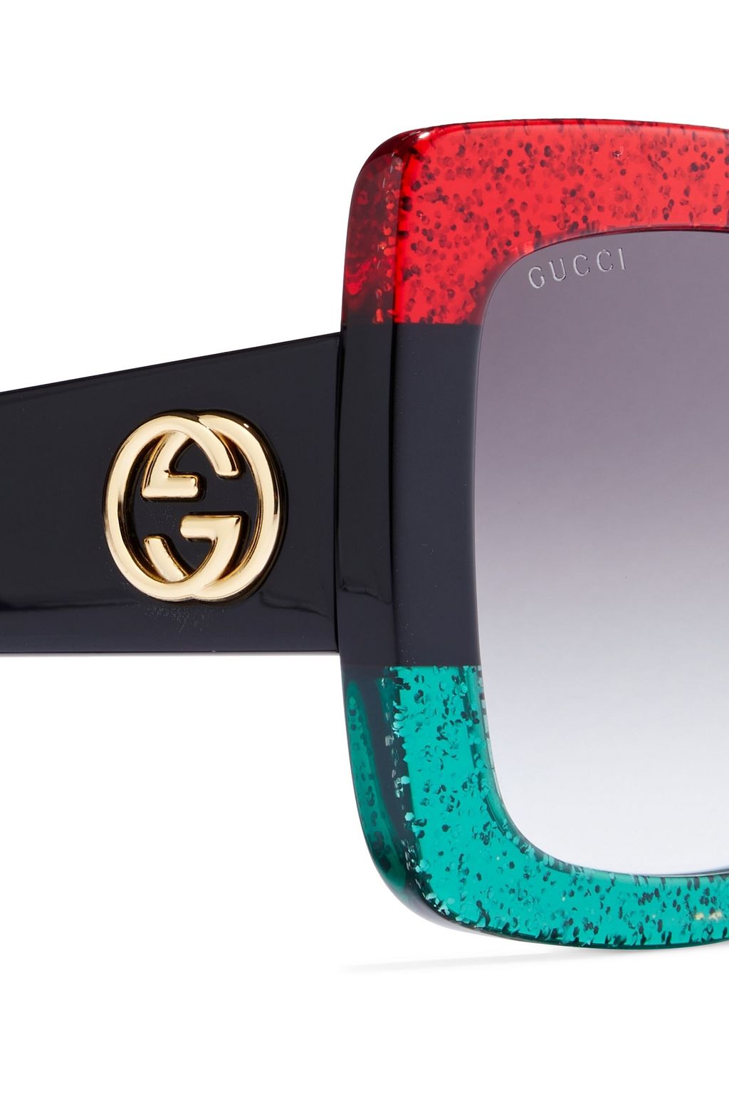 GUCCI Oversized square-frame glittered color-block acetate sunglasses