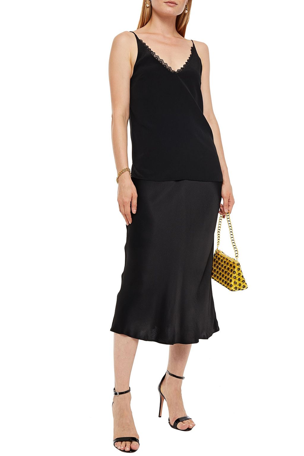GINIA Lace-trimmed silk crepe de chine camisole