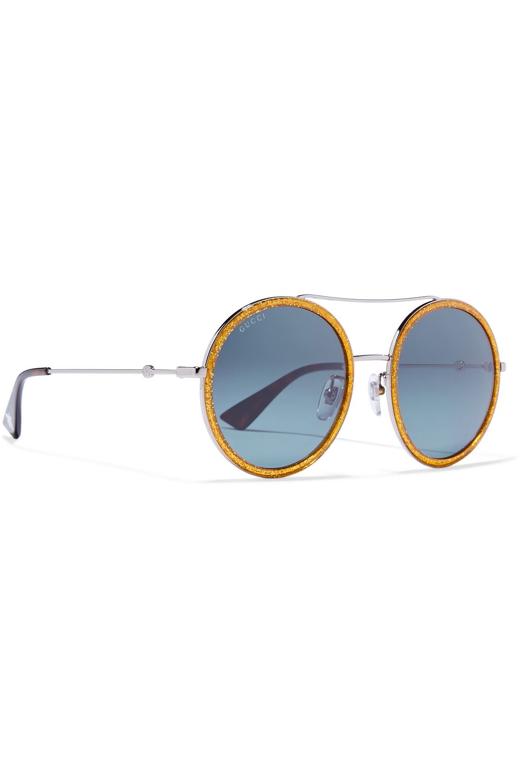 GUCCI Silberfarbene Sonnenbrille mit rundem Rahmen und Details aus Azetat mit Glitter-Finish