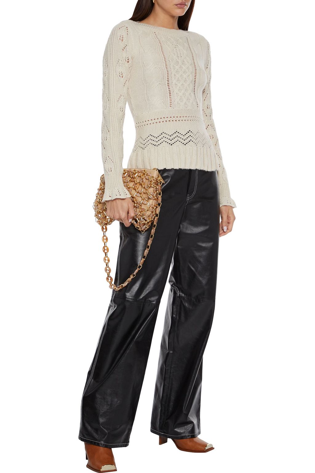 SEE BY CHLOÉ Ruffled pointelle and cable-knit sweater