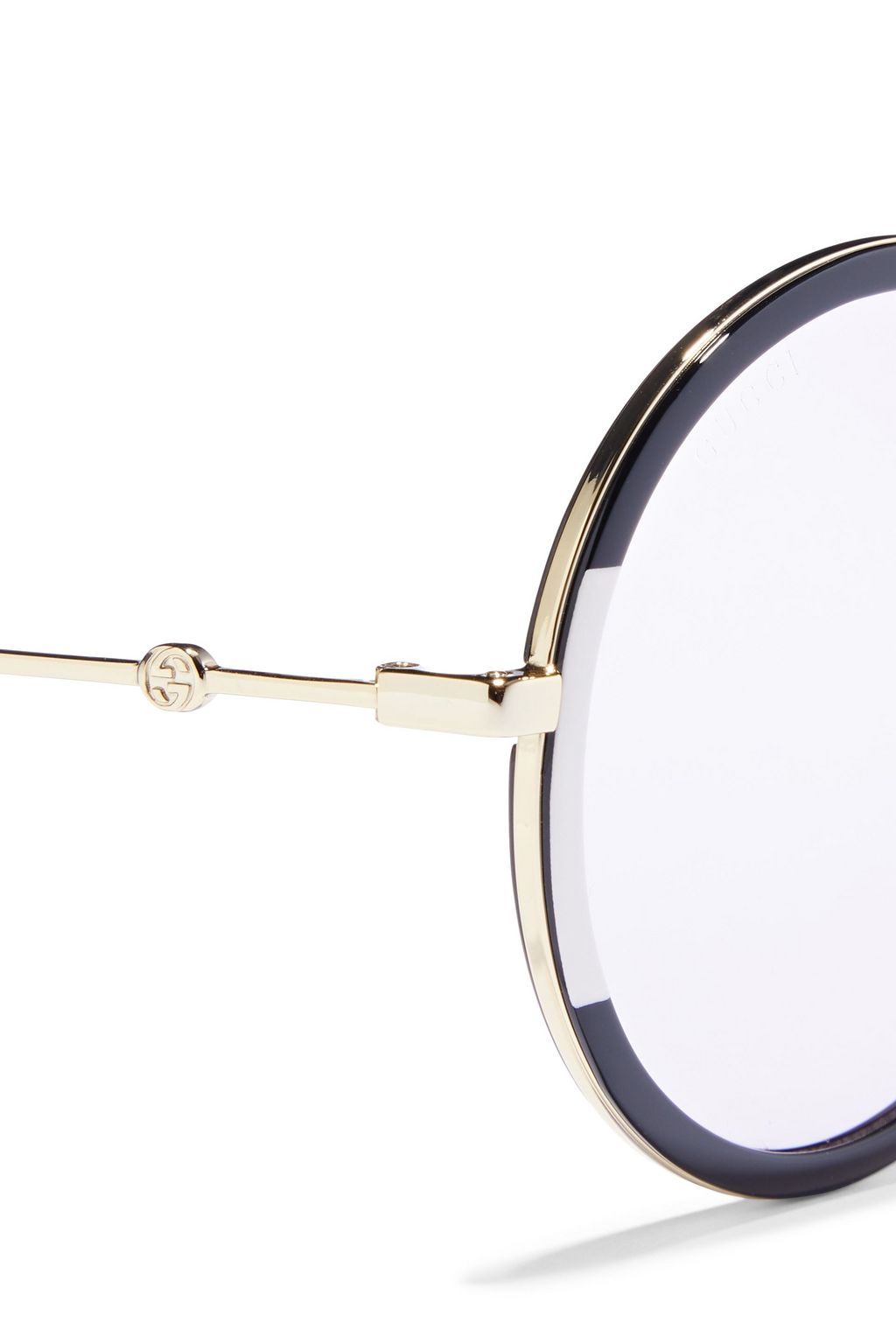 GUCCI Round-frame two-tone acetate and gold-tone sunglasses