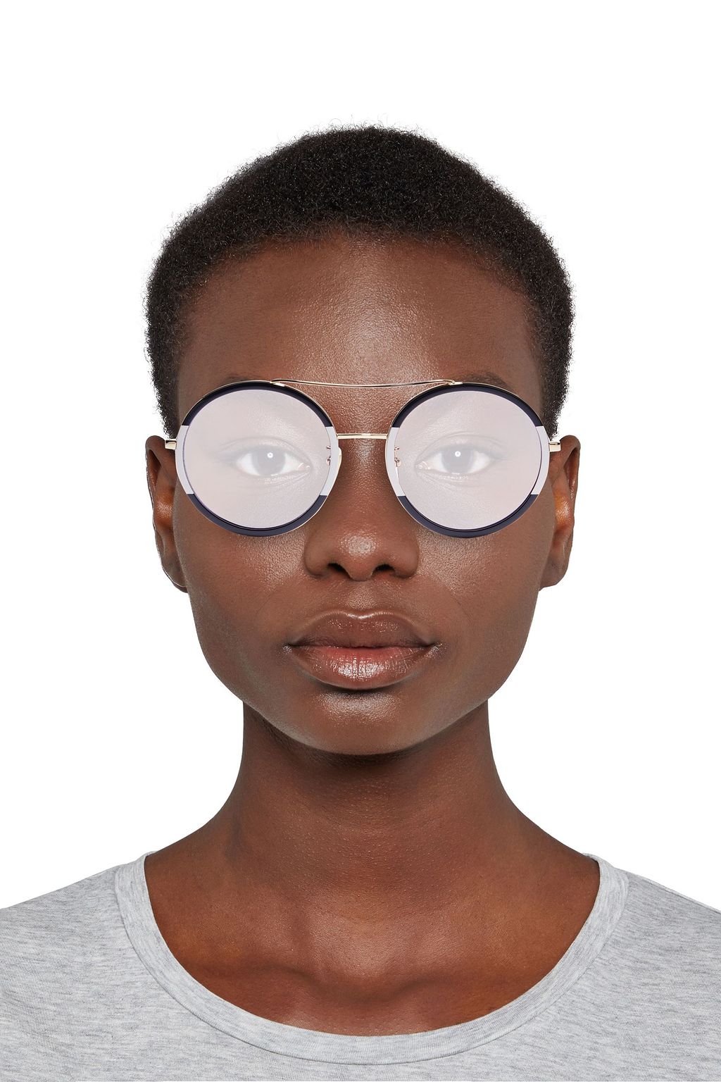 GUCCI Round-frame two-tone acetate and gold-tone sunglasses