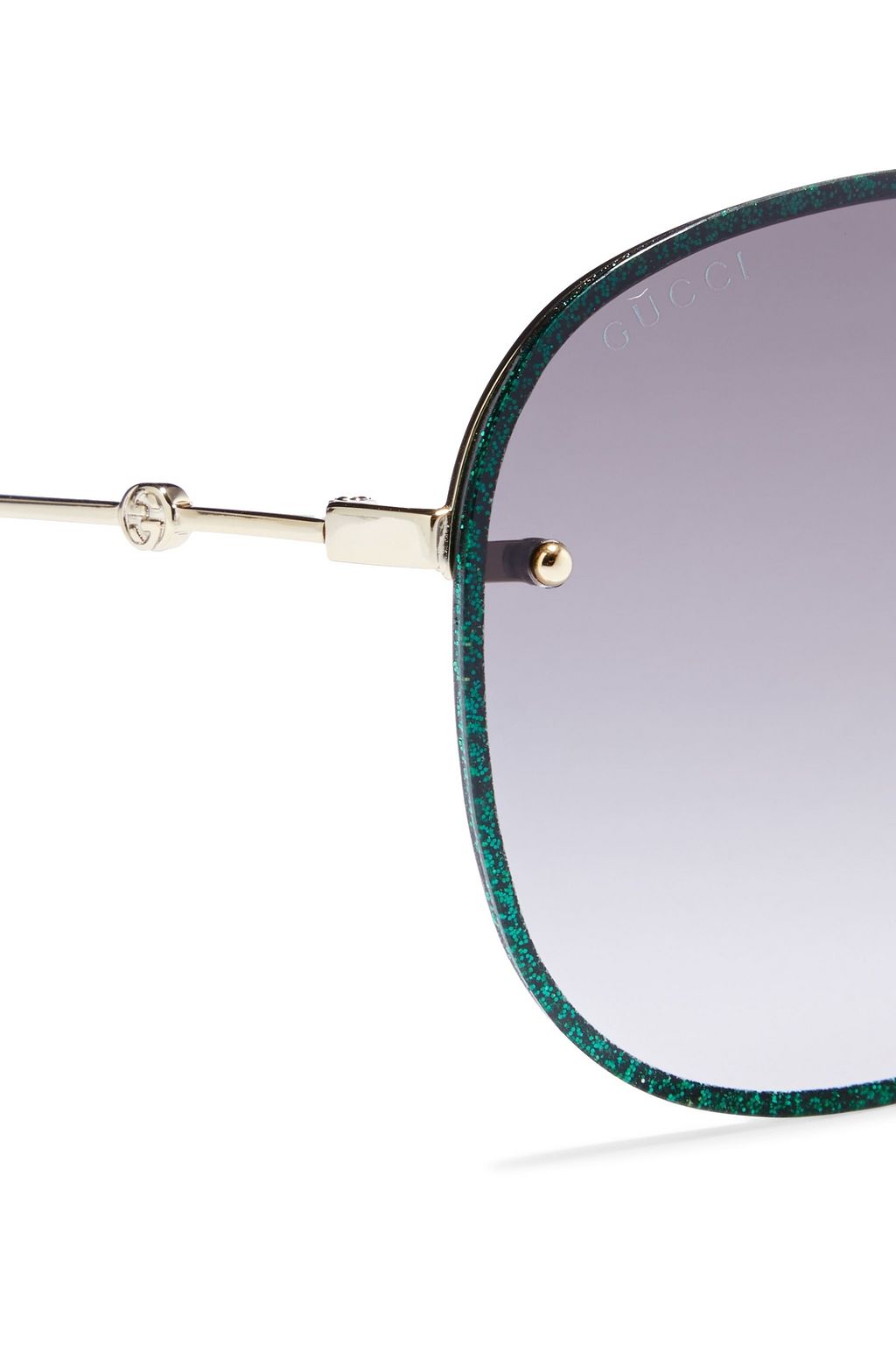 GUCCI Aviator-style gold-tone and glittered acetate sunglasses