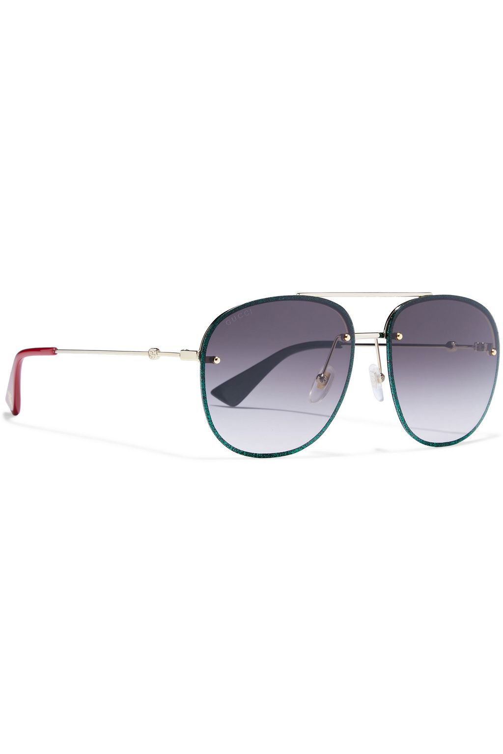 GUCCI Aviator-style gold-tone and glittered acetate sunglasses