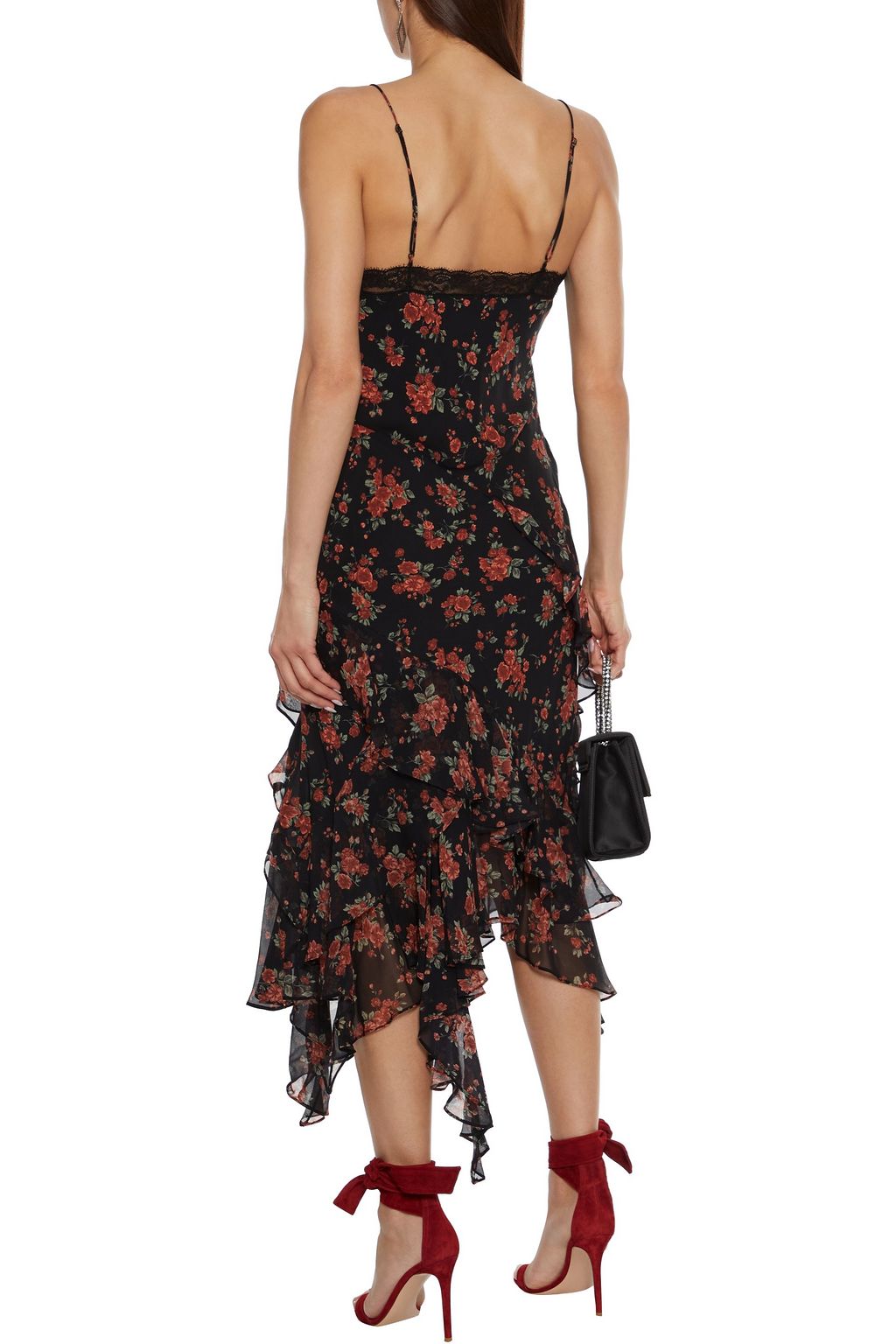 MICHAEL KORS COLLECTION Lace-trimmed ruffled floral-print silk-chiffon midi dress