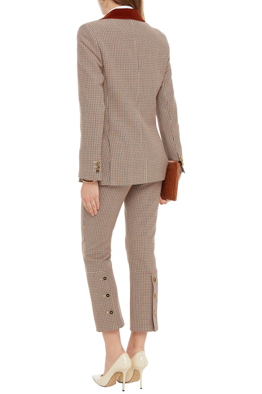 TORY BURCH Velvet-trimmed houndstooth woven blazer