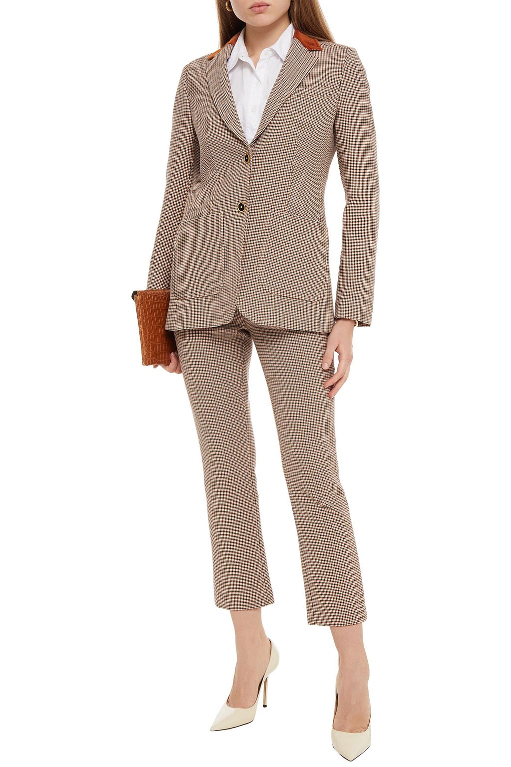 TORY BURCH Velvet-trimmed houndstooth woven blazer