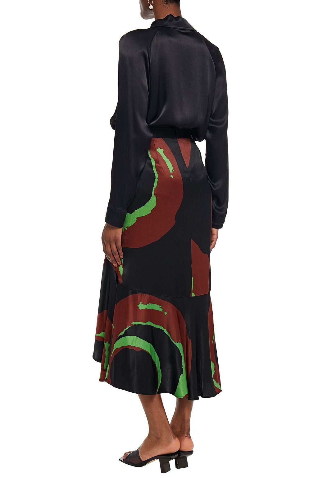 RODEBJER Vianca fluted printed satin midi skirt