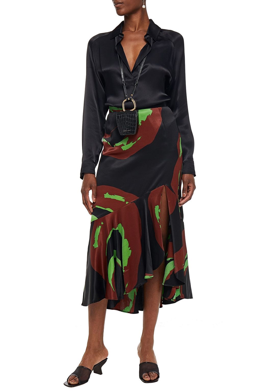 RODEBJER Vianca fluted printed satin midi skirt