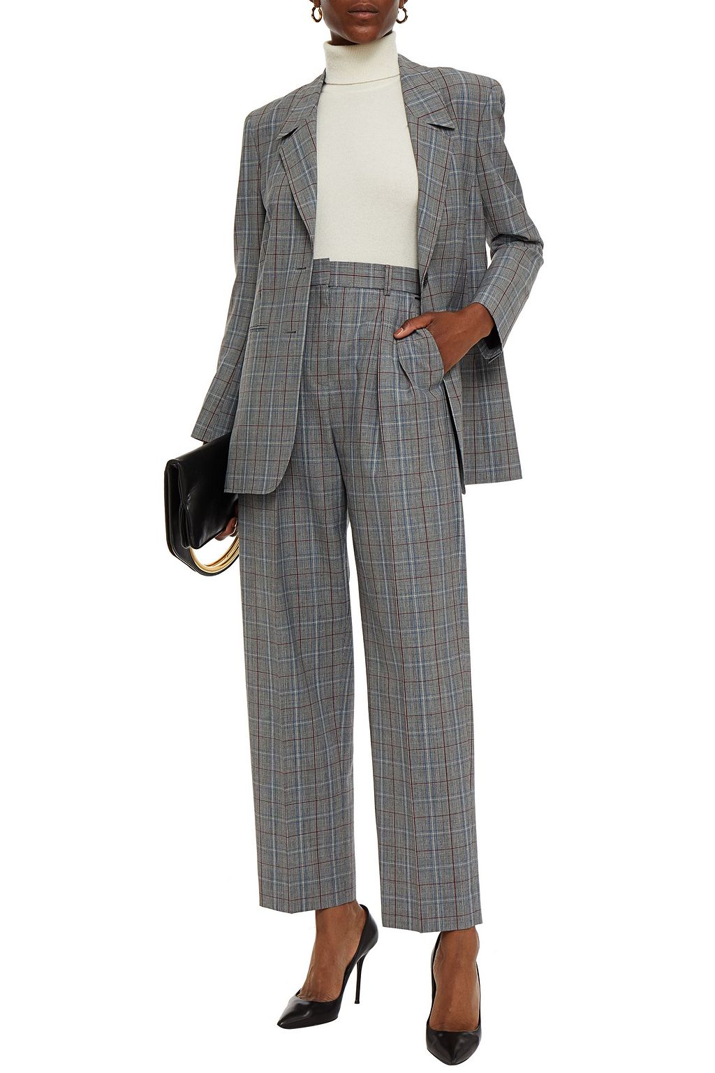 TORY BURCH Pleated checked woven tapered pants