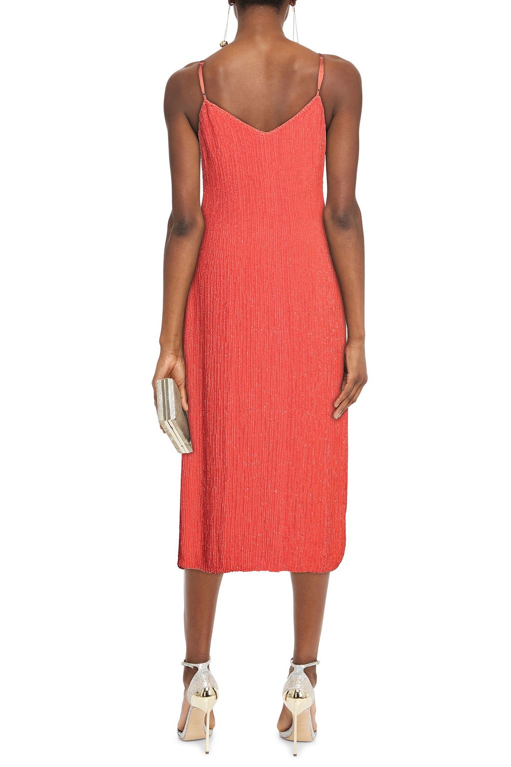 RETROFÊTE Rebecca velvet-trimmed sequined chiffon midi dress