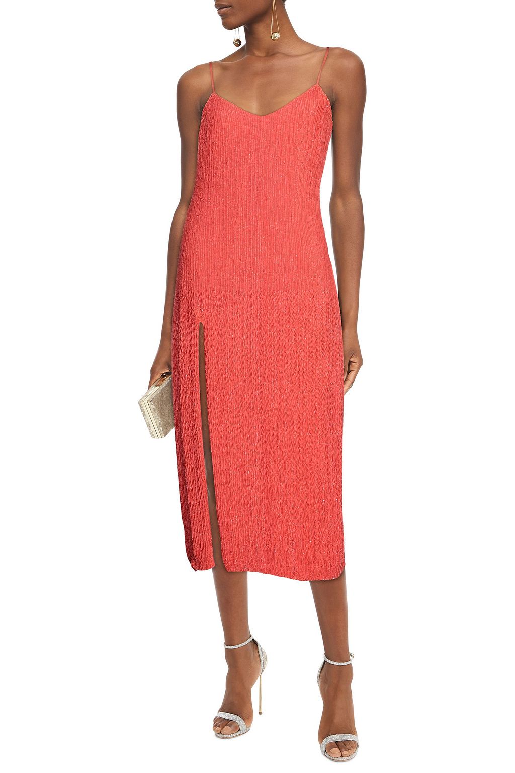 RETROFÊTE Rebecca velvet-trimmed sequined chiffon midi dress