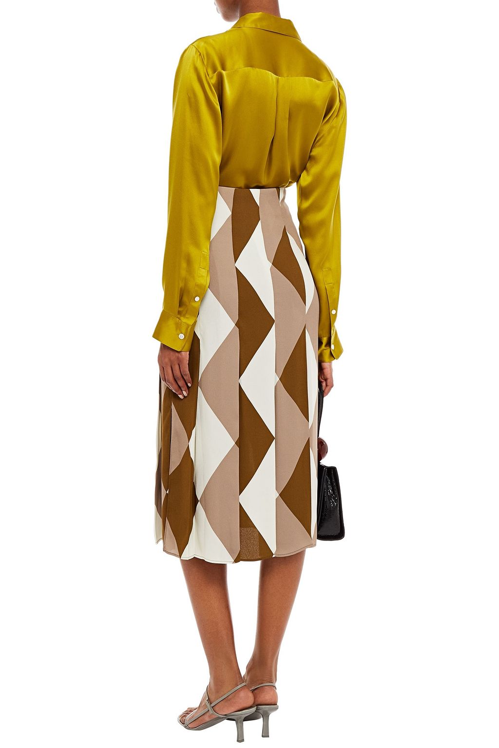 JOSEPH Pleated printed crepe midi skirt