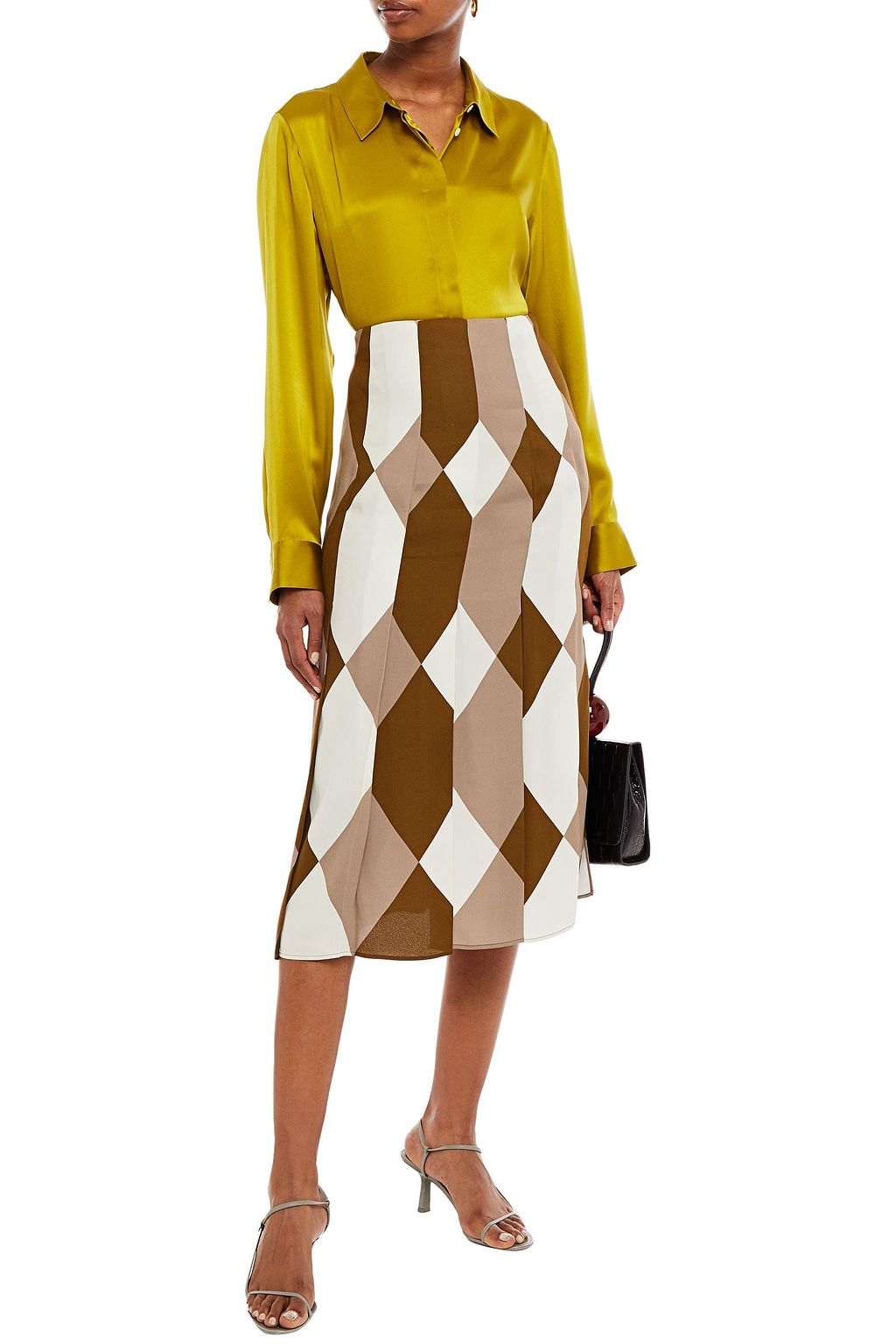 JOSEPH Pleated printed crepe midi skirt