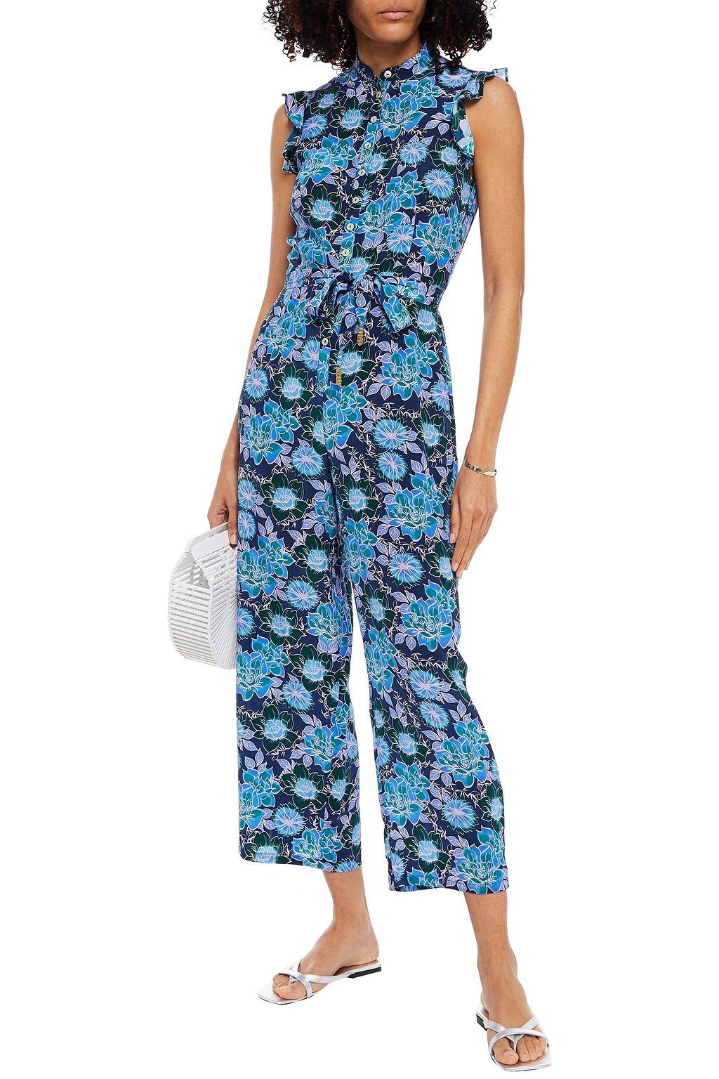 Navy Jagger cropped floral-print silk crepe de chine jumpsuit | Sale up to 70% off | THE OUTNET 