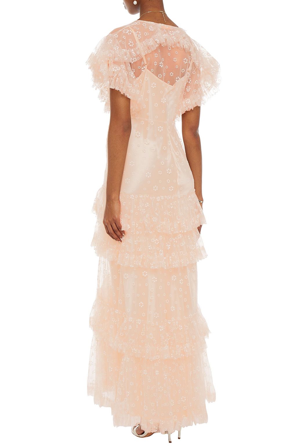 TORY BURCH Wrap-effect tiered flocked tulle maxi dress