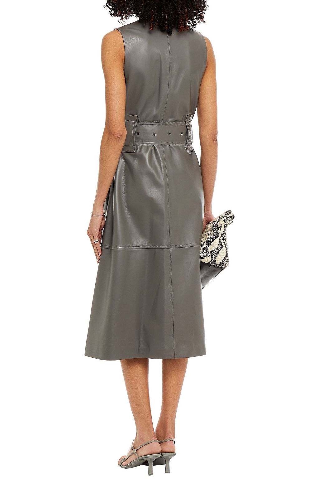 JOSEPH Belted leather midi wrap dress