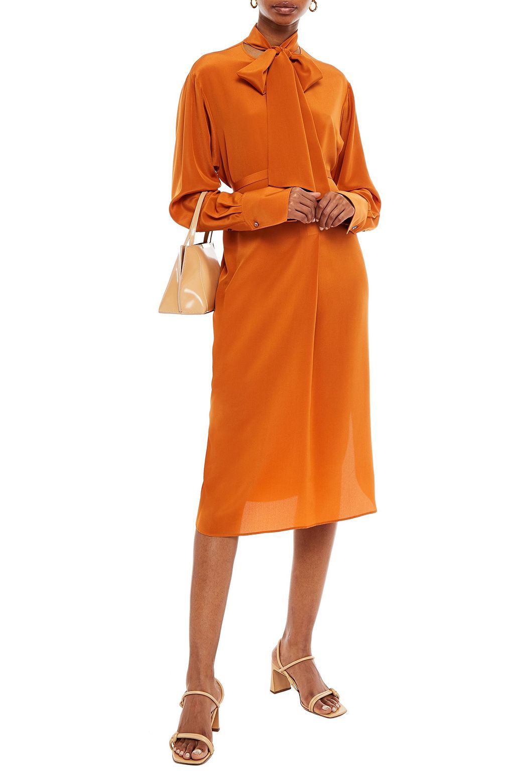 JOSEPH Pussy-bow silk crepe de chine midi dress