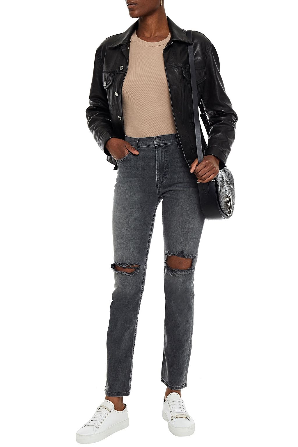 CURRENT/ELLIOTT The Stovepipe distressed high-rise slim-leg jeans