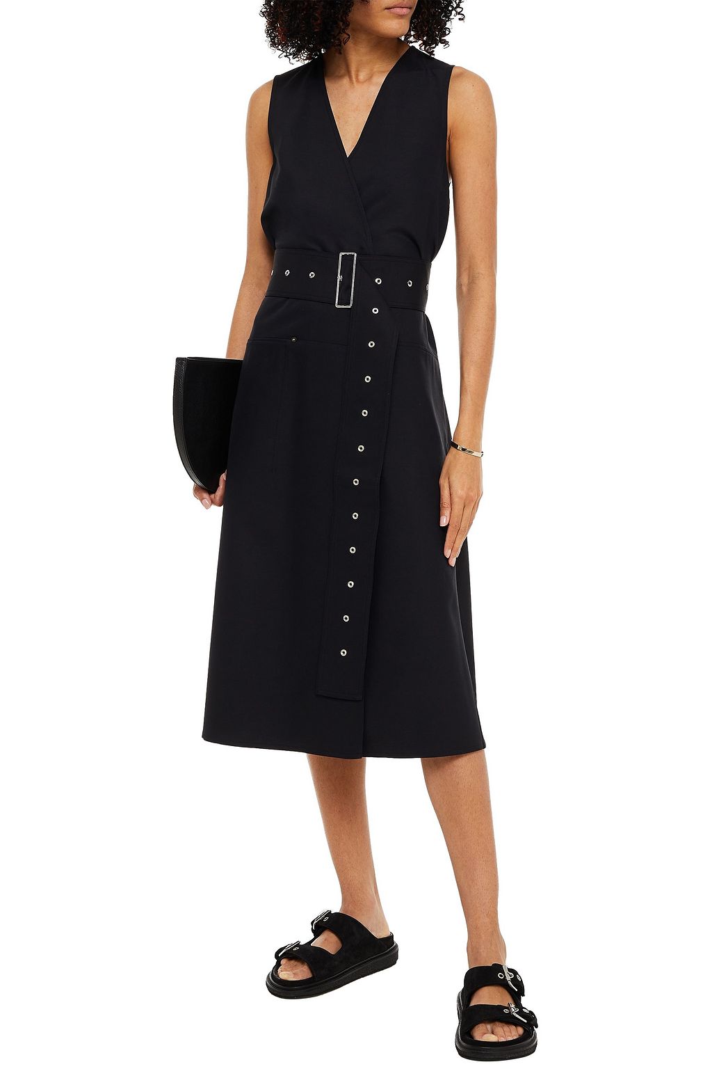 JOSEPH Belted wool-blend faille midi wrap dress