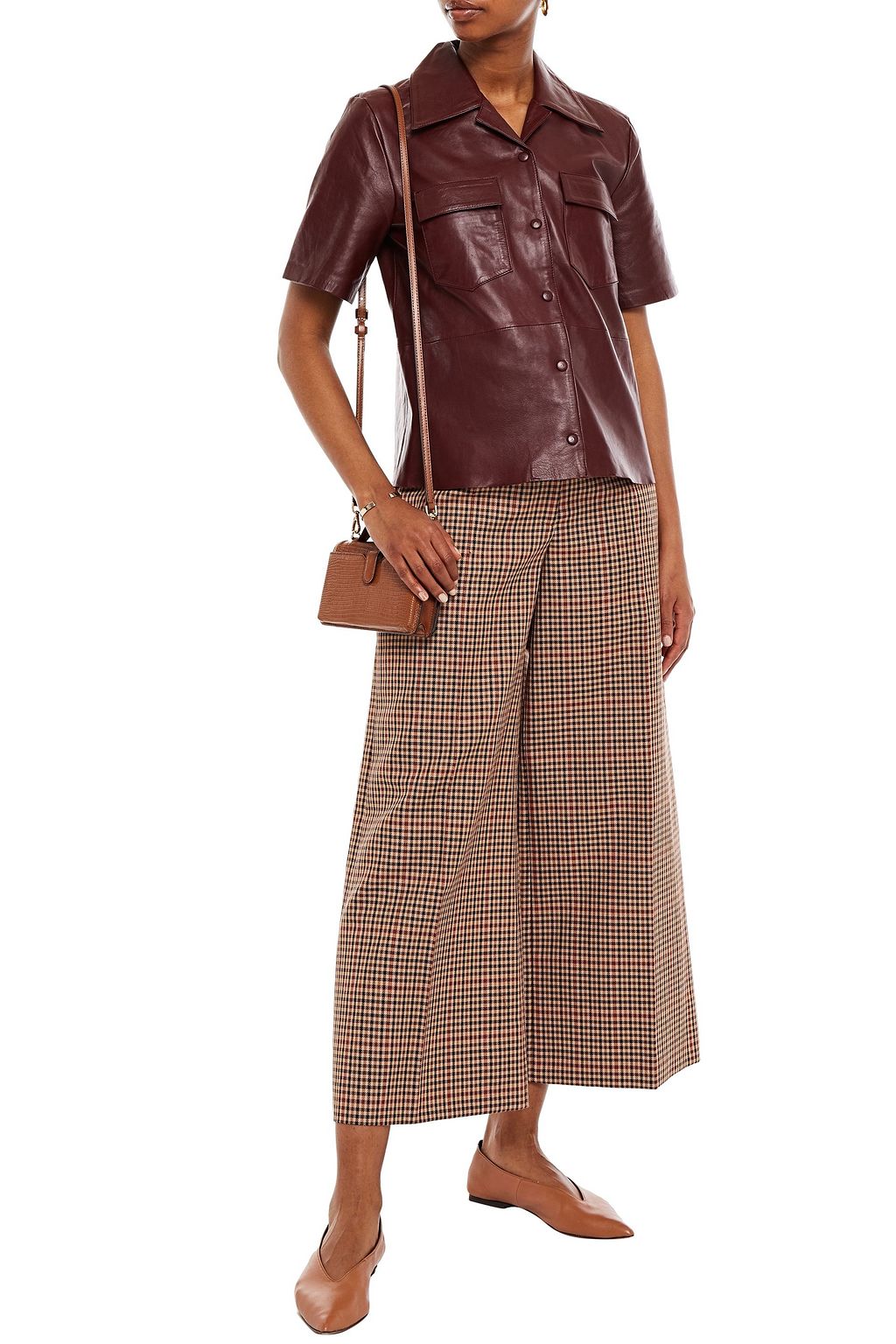 JOSEPH Cropped checked wool-blend twill wide-leg pants