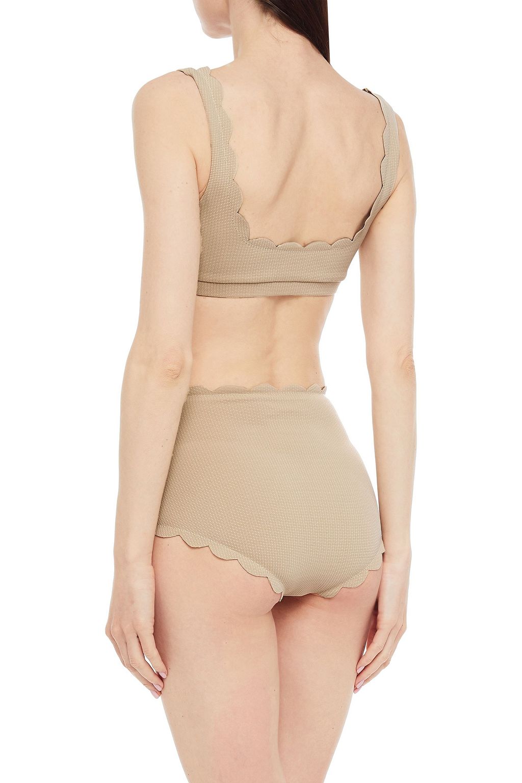 MARYSIA Double Riviera lace-up scalloped high-rise bikini briefs