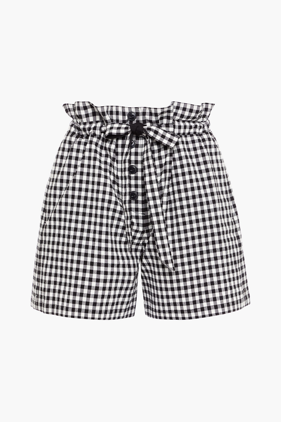 rag & bone - gathered gingham cotton-blend seersucker shorts - black - us 6