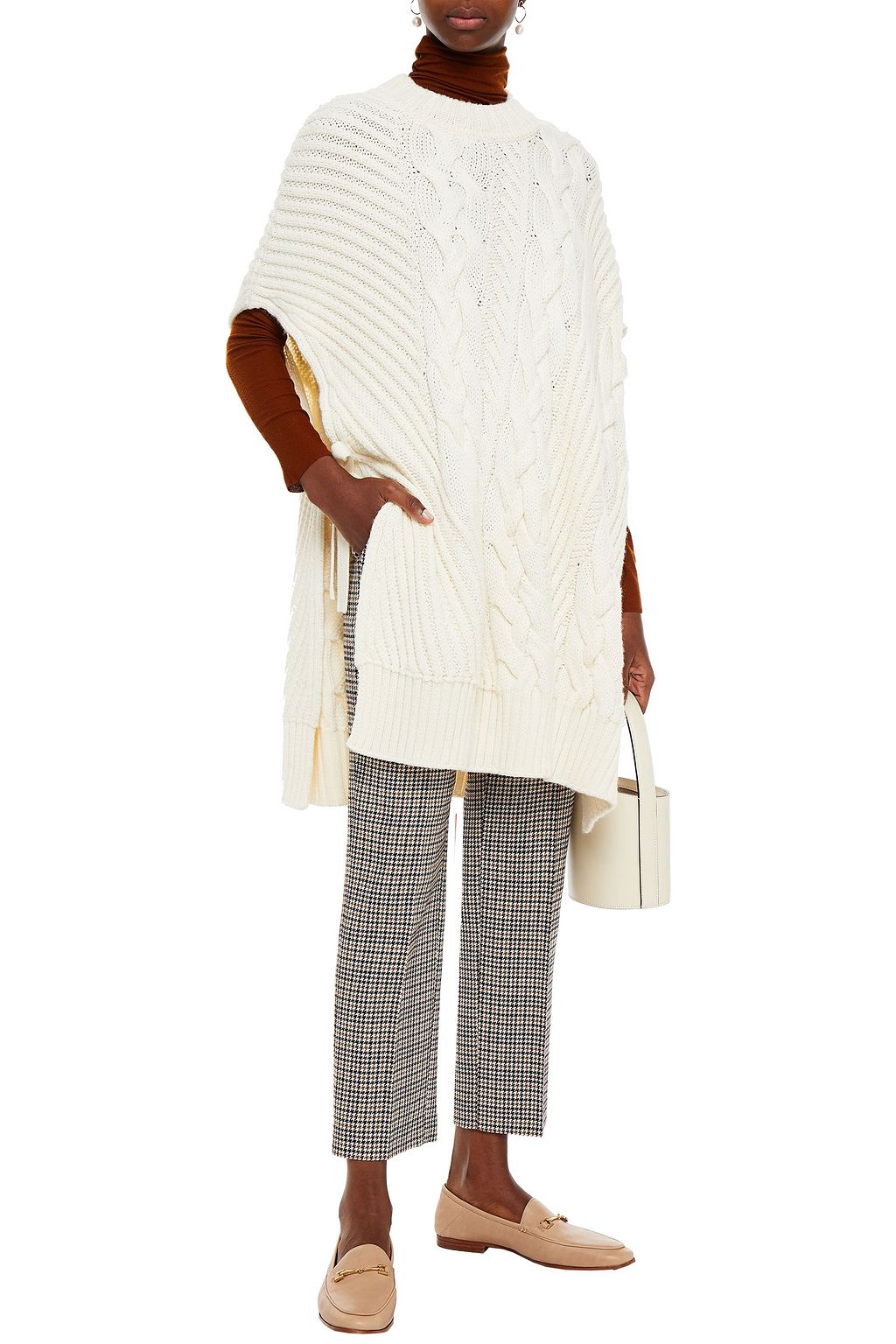 VIVETTA Cable-knit wool-blend poncho