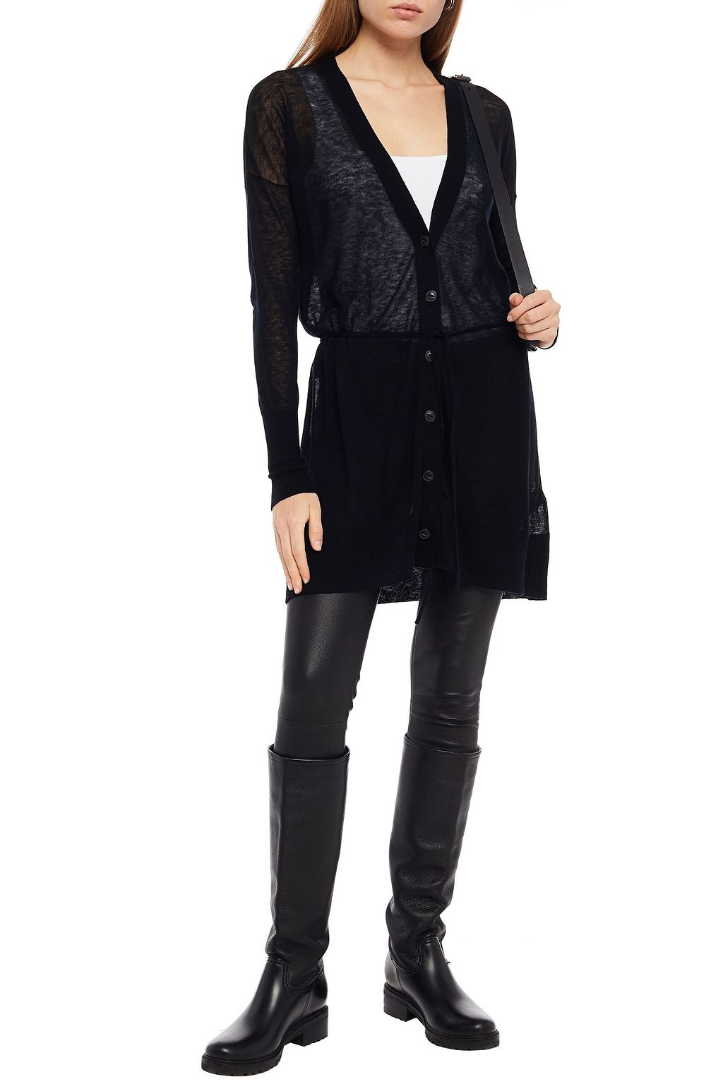 RAG & BONE Belted mélange wool-blend cardigan