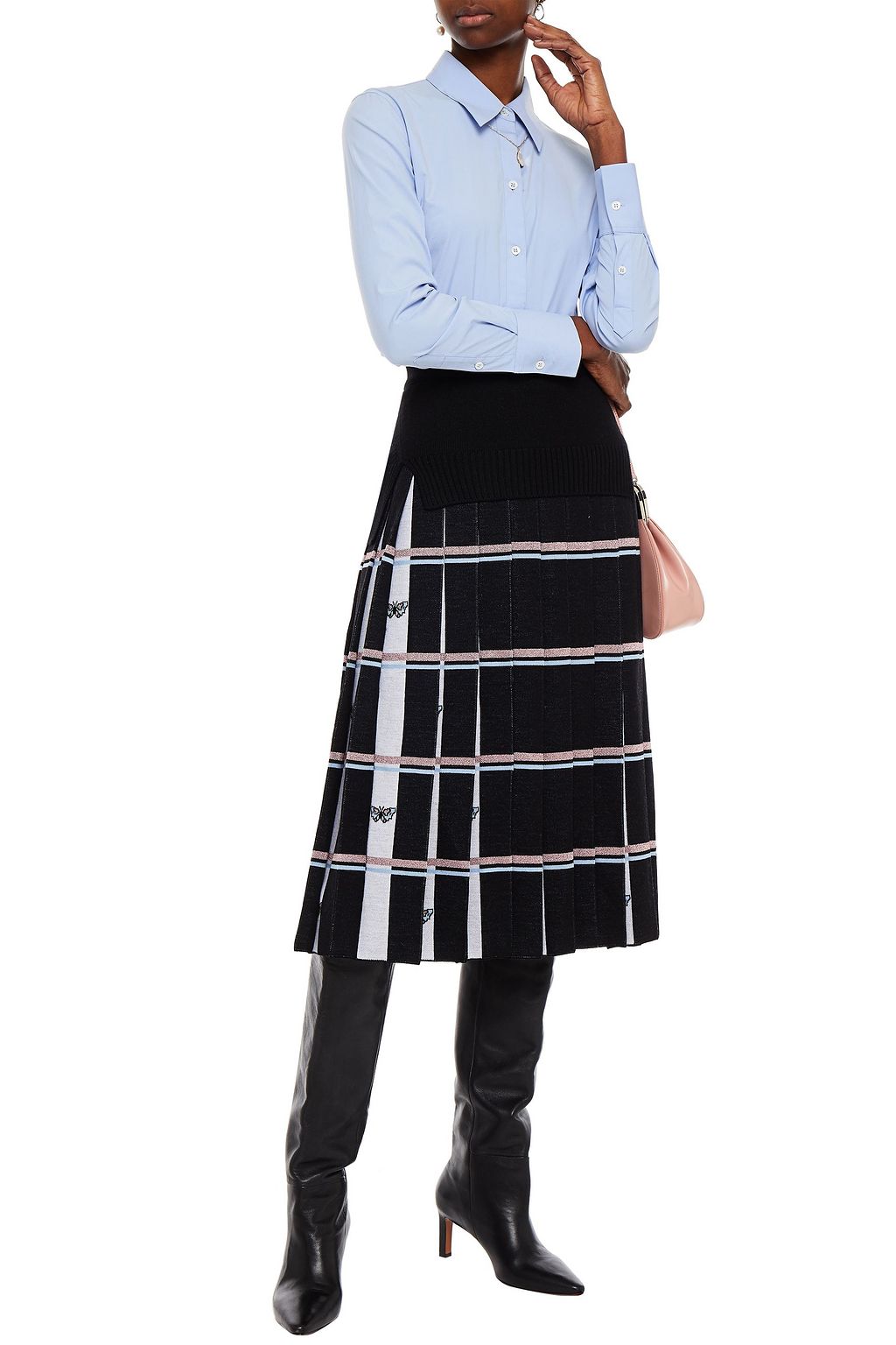 VIVETTA Pleated metallic wool midi skirt