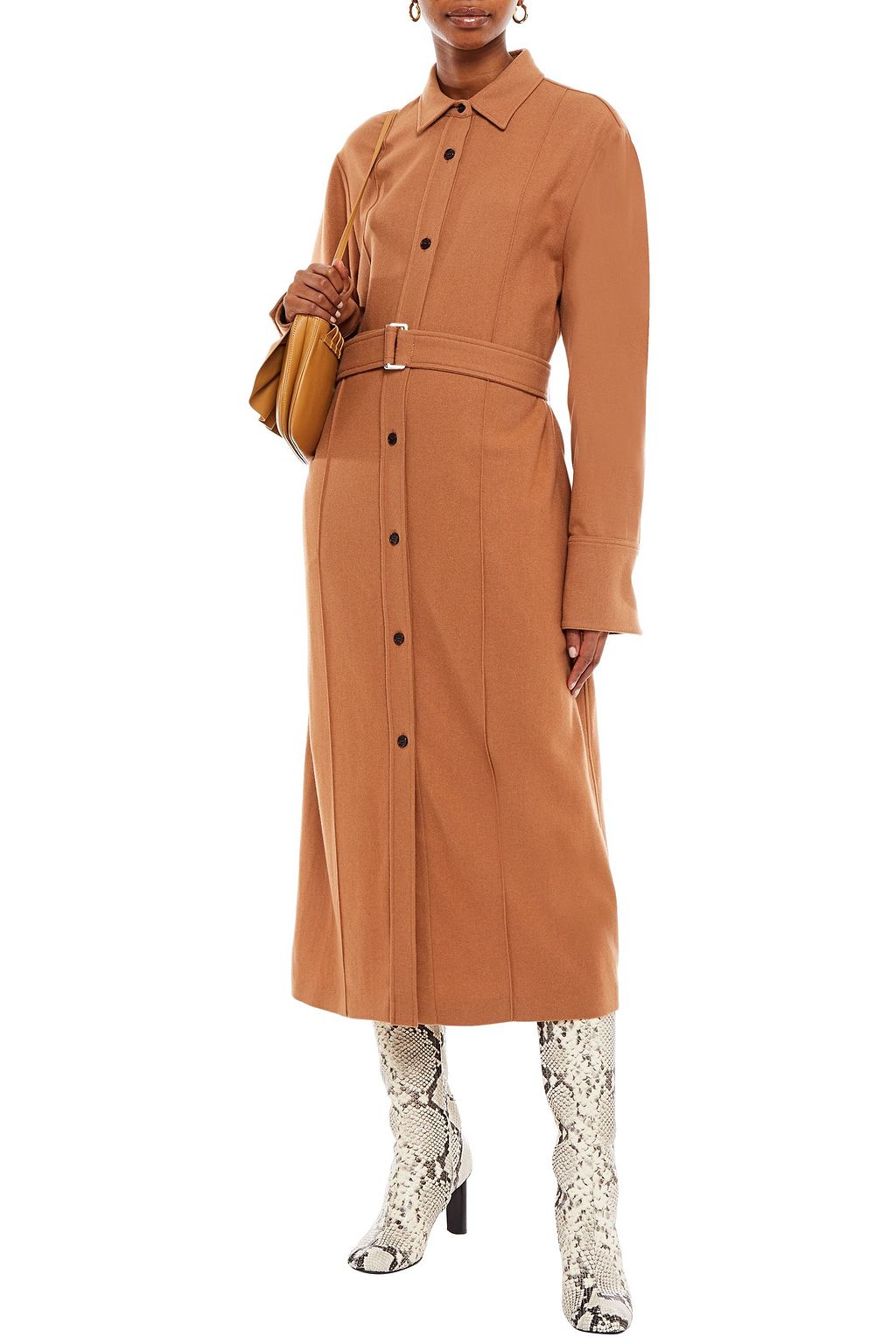 JOSEPH Wool and silk-blend flannel midi shirt dress