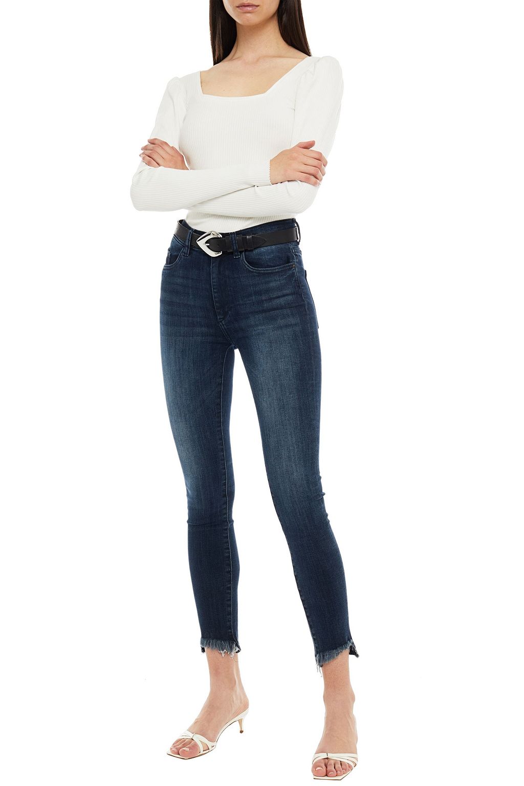 DL1961 Farrow cropped frayed high-rise skinny jeans